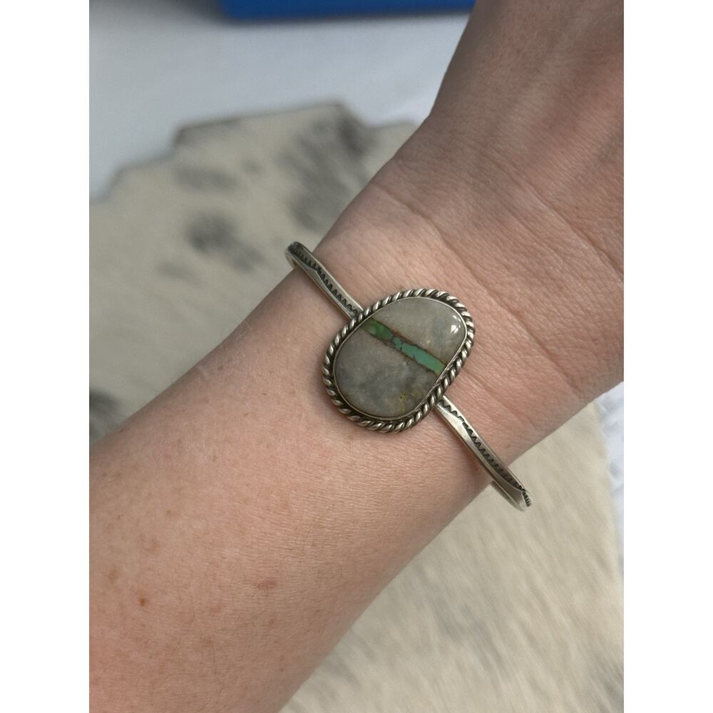 Sterling Silver Royston Ribbon Turquoise Native Donovan Skeet Cuff Bracelet 925 - Picture 2 of 15